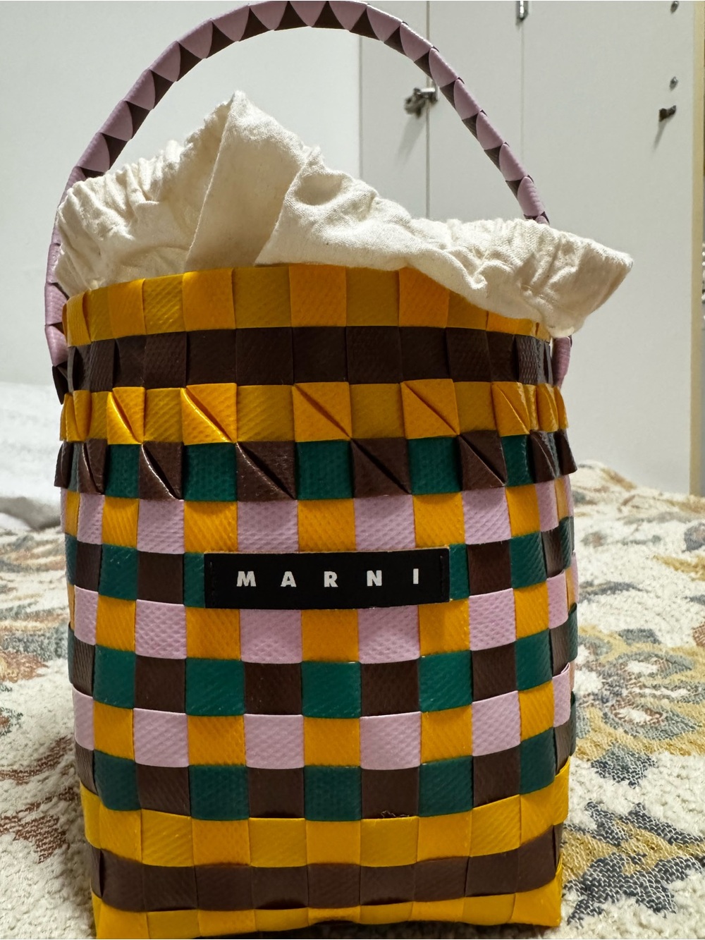 Marni Pink, Yellow & Green Woven Bucket Bag